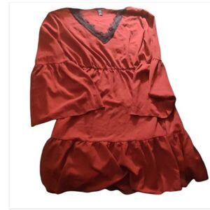 Shein Curve burgundy trimmed black lace v-neck